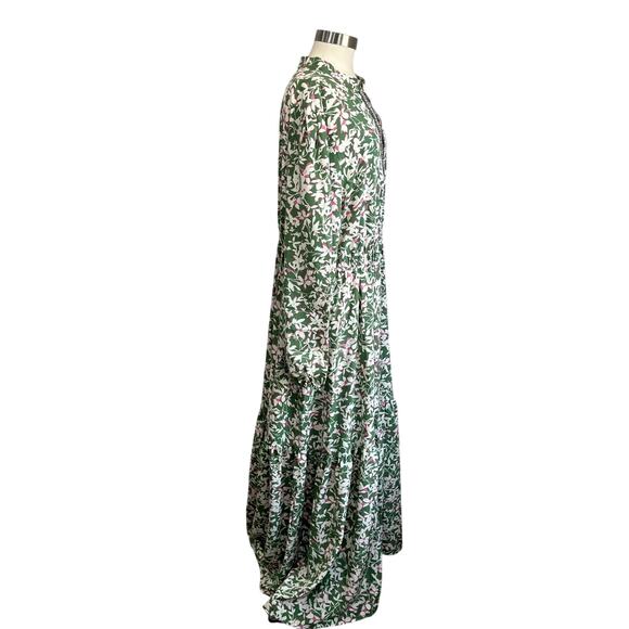 Rusttydustty Green Floral Boho Maxi Dress Size 4XL Long Sleeve Smocked Waist - Picture 3 of 11